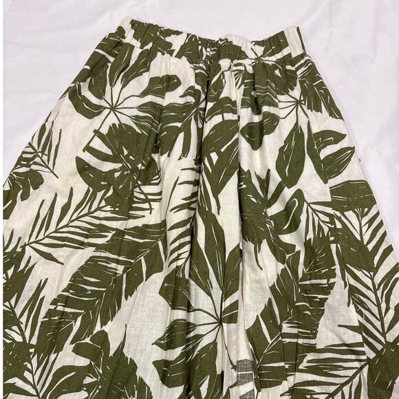 Abercrombie & Fitch Womens S Green Tropical Leaf Print Linen Blend Maxi Skirt - Picture 5 of 10